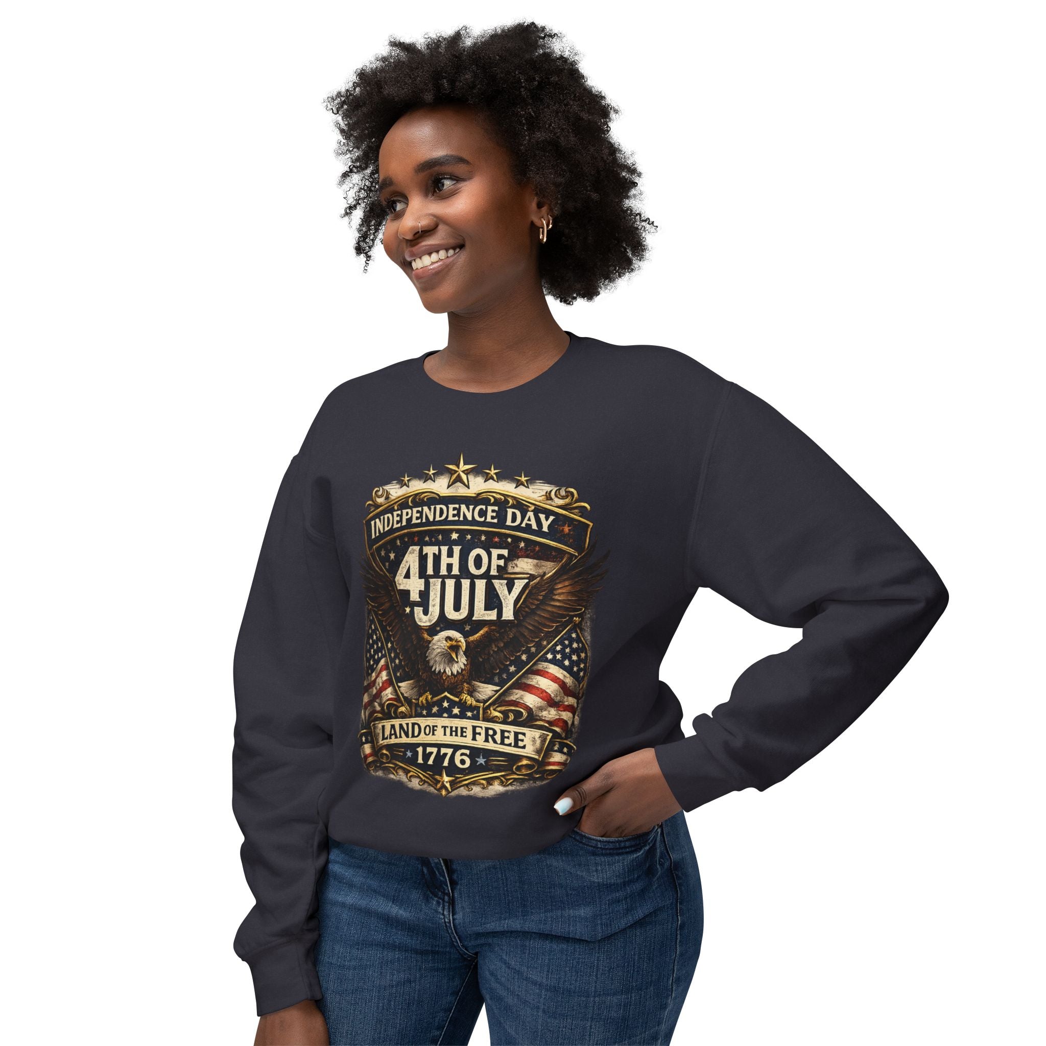 4th of July Crewneck Sweatshirt — Independence Day Eagle "Land of the Free 1776"