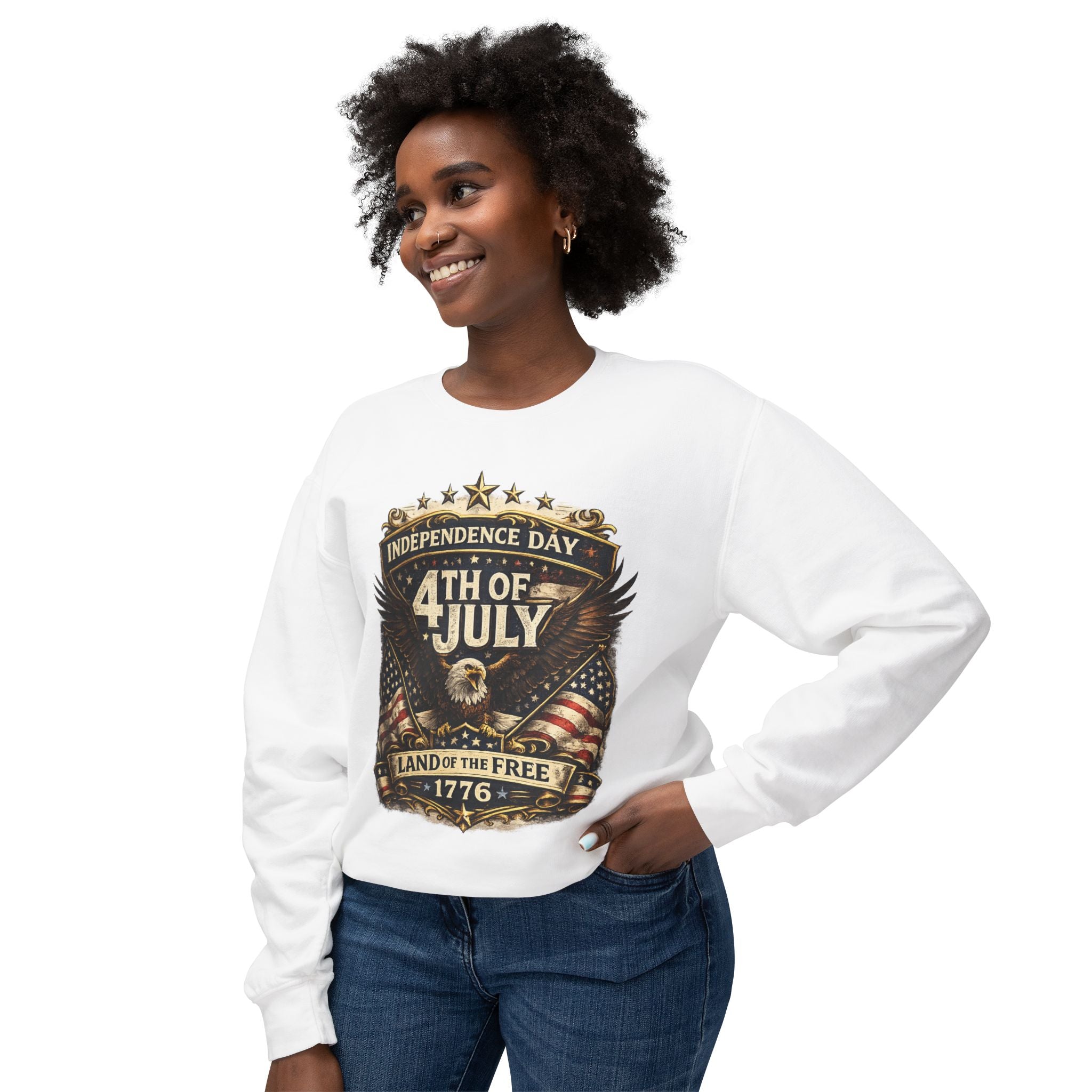 4th of July Crewneck Sweatshirt — Independence Day Eagle "Land of the Free 1776"