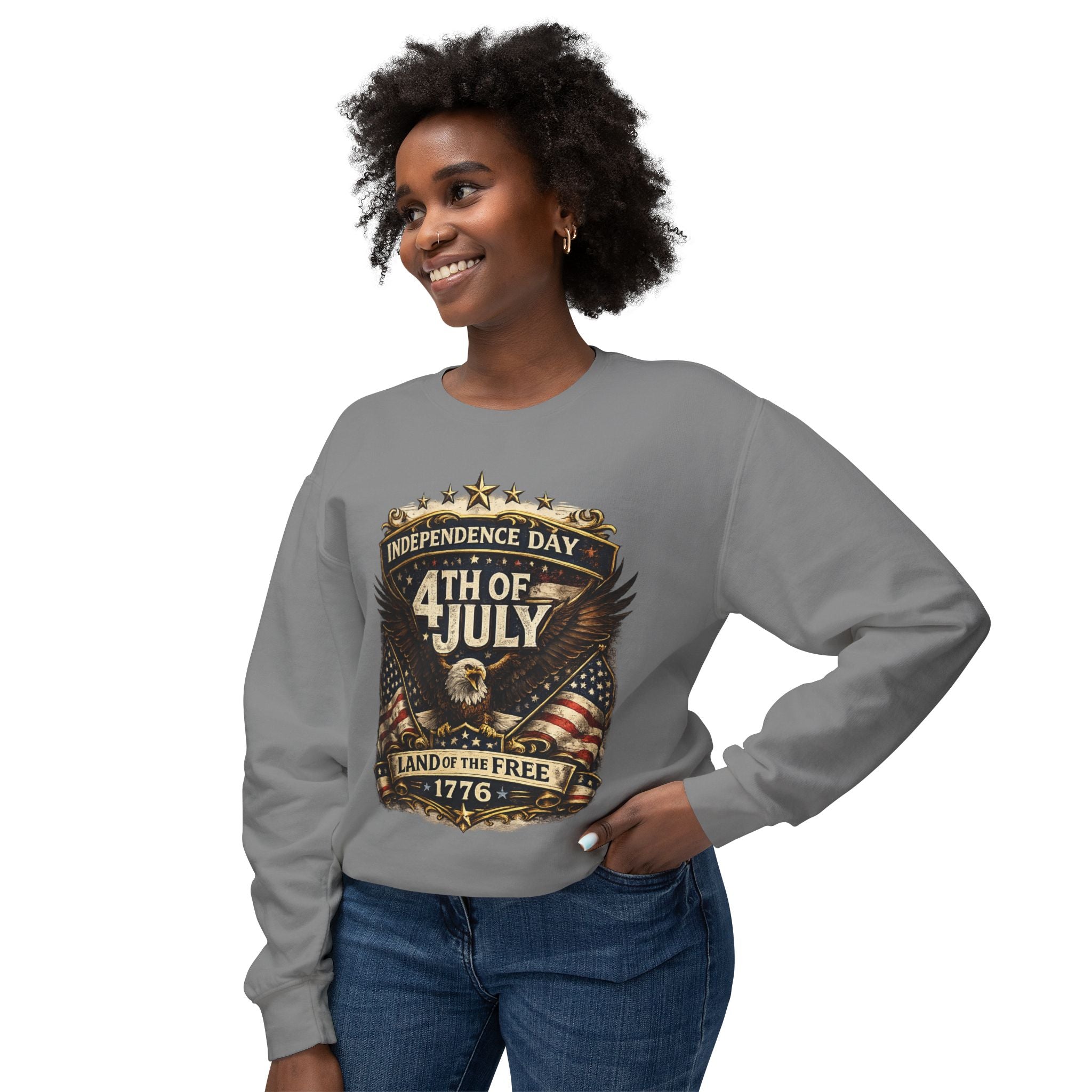 4th of July Crewneck Sweatshirt — Independence Day Eagle "Land of the Free 1776"