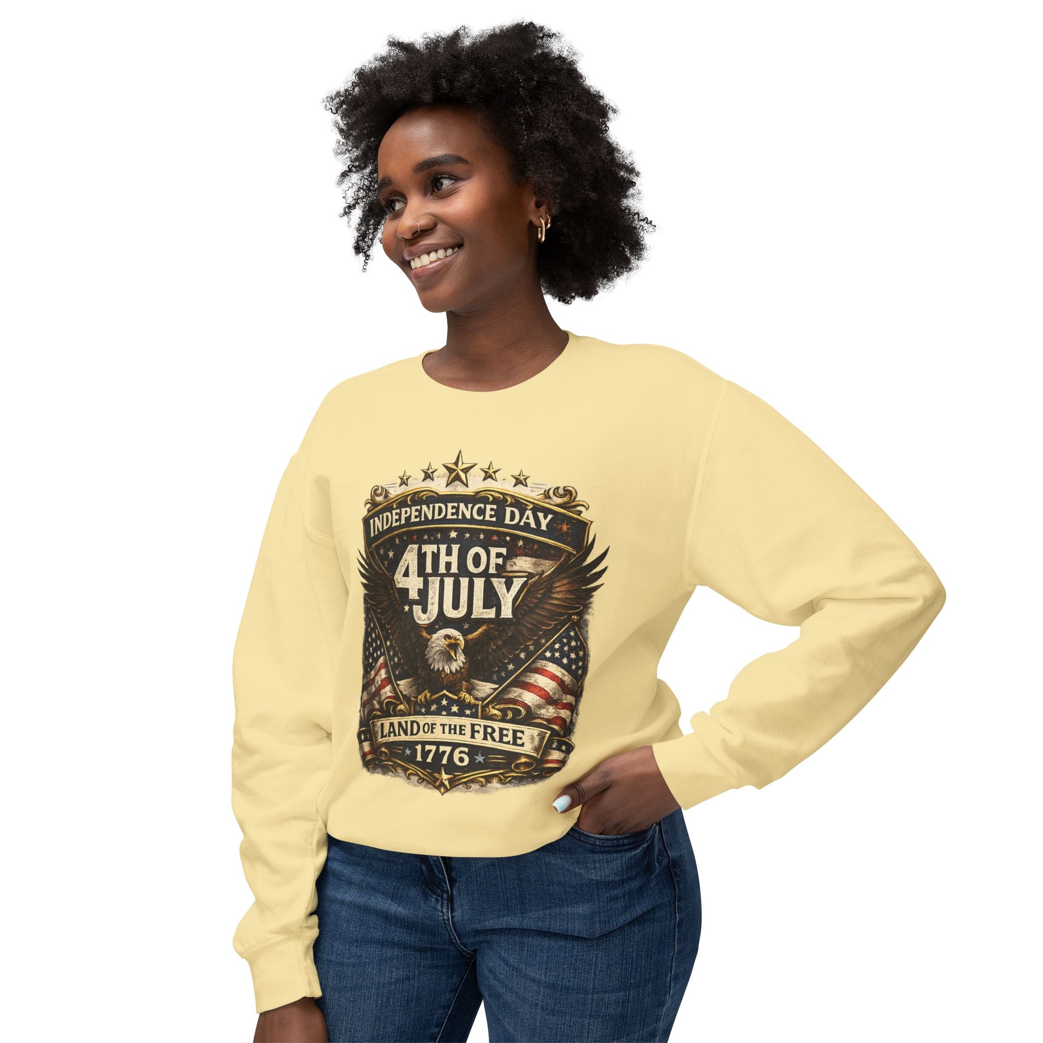4th of July Crewneck Sweatshirt — Independence Day Eagle "Land of the Free 1776"