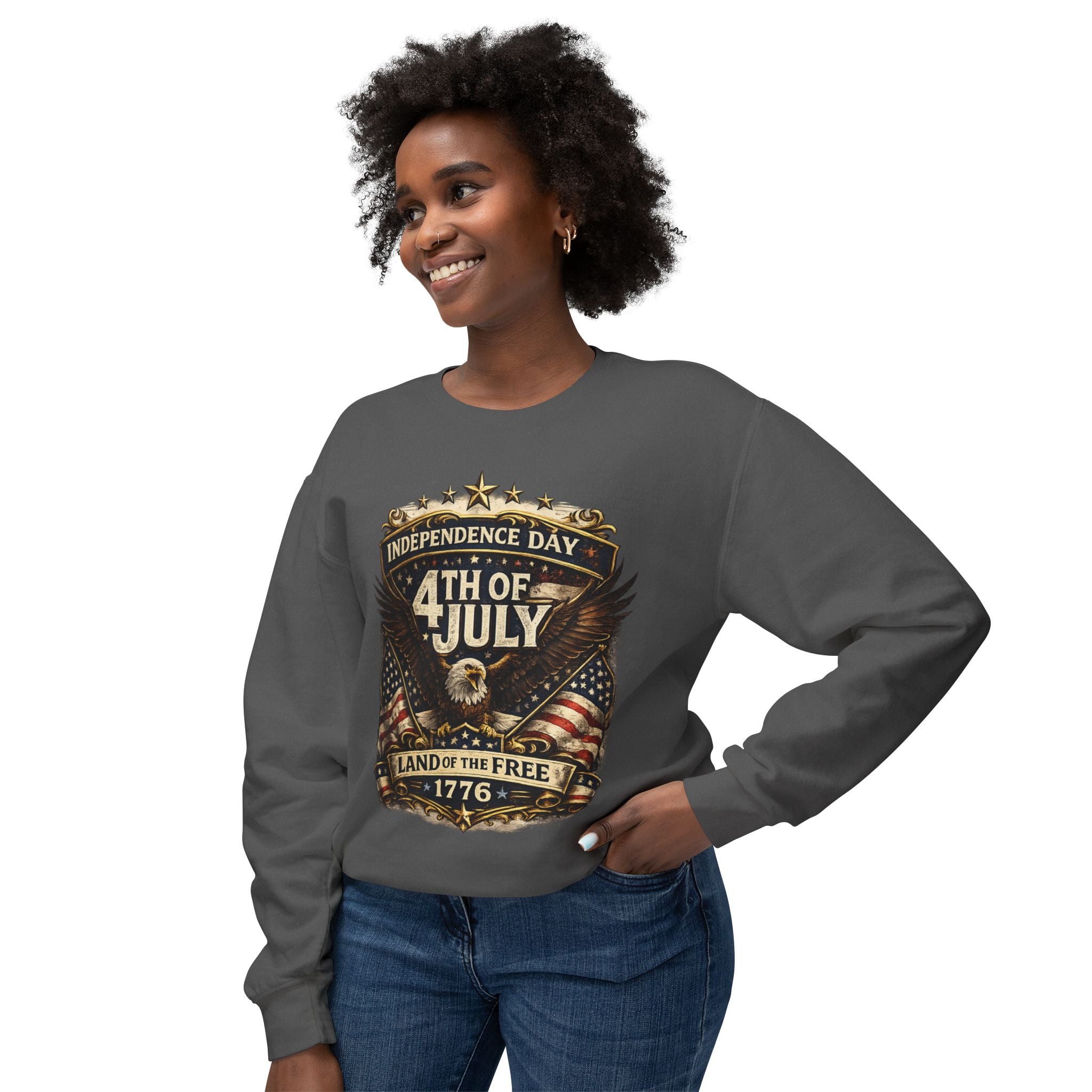 4th of July Crewneck Sweatshirt — Independence Day Eagle "Land of the Free 1776"